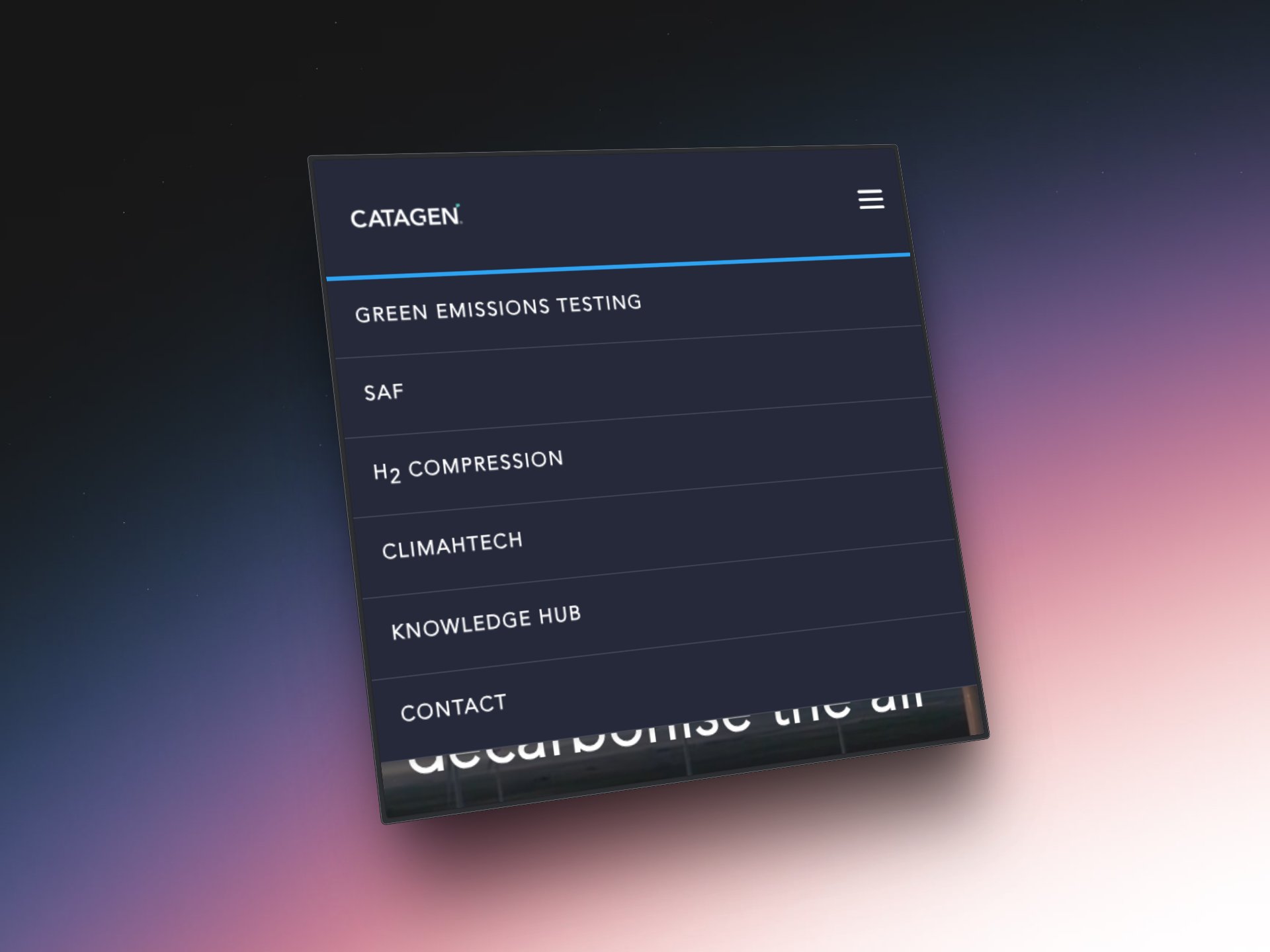 Catagen website mobile navigation